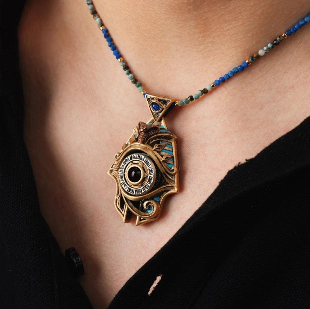 Eye of Horus Spinner Pendant, Egyptian Jewelry Gifts for Men, Protection Amulet
