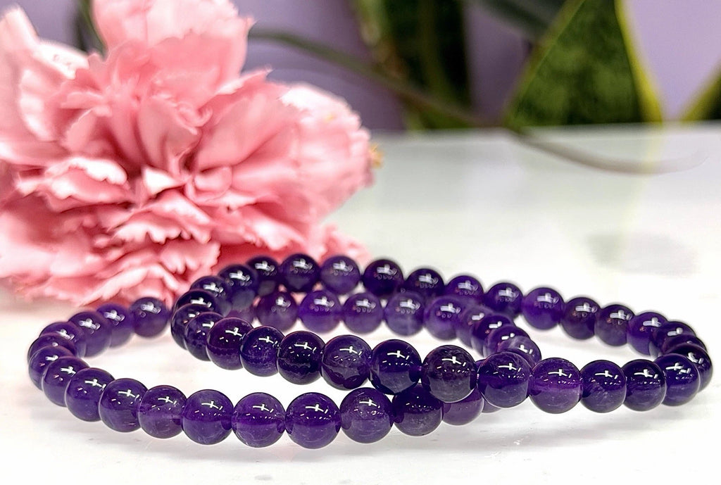 Wholesale Lot 6 Pcs Natural Amethyst 6mm 7.5” Crystal Healing Stretch Bracelet