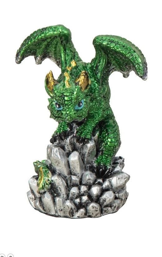 Mystisch und Spirituell - Dekofigur Drachen mit Kristallen, Höhe 8,0 - 9,0 cm