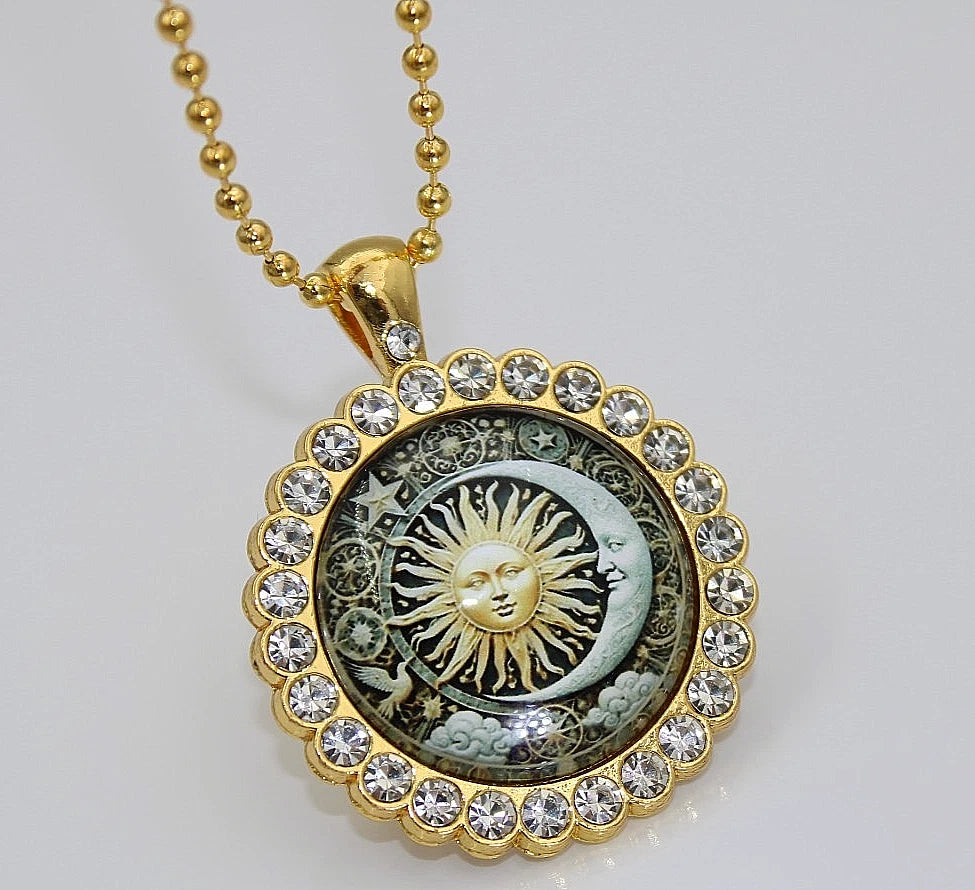✨ Sonne Mond Kette Gold Damen Rund Anhänger Zirkonia Boho Schmuck Geschenk 🌙✨
