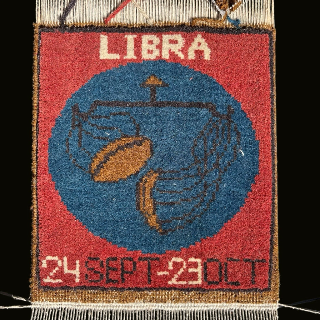Vintage Horoscope Libra Astrology Wool Rug Sampler 16x21 Zodiac Textile Art