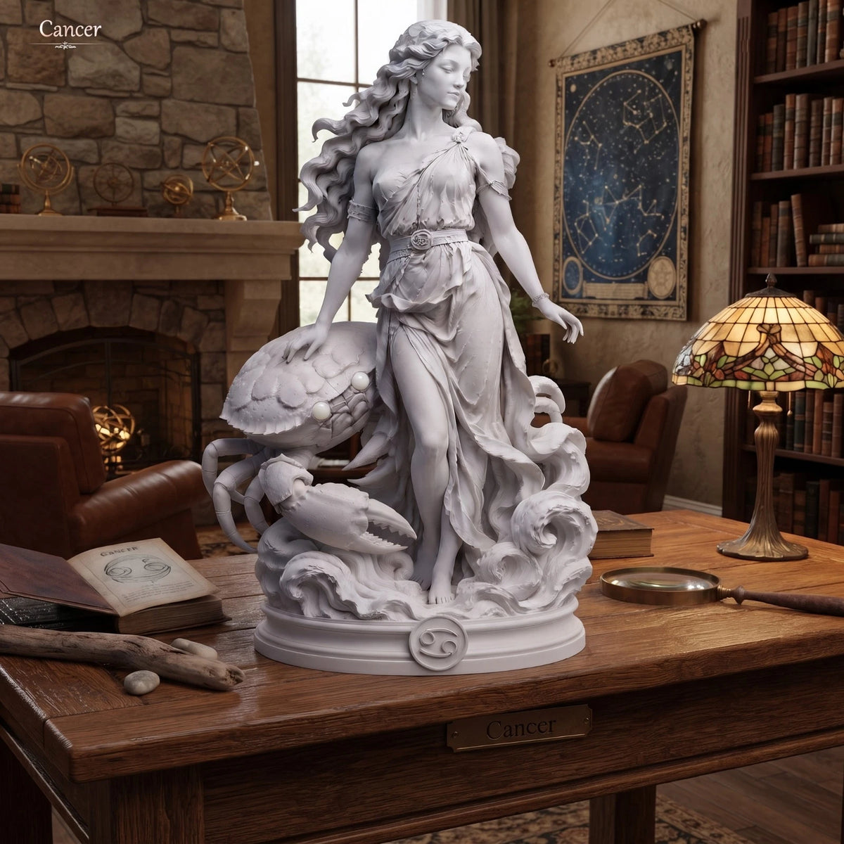 Cancer Zodiac Sculpture, 20 cm Resin Statue, Astrology Home Decor