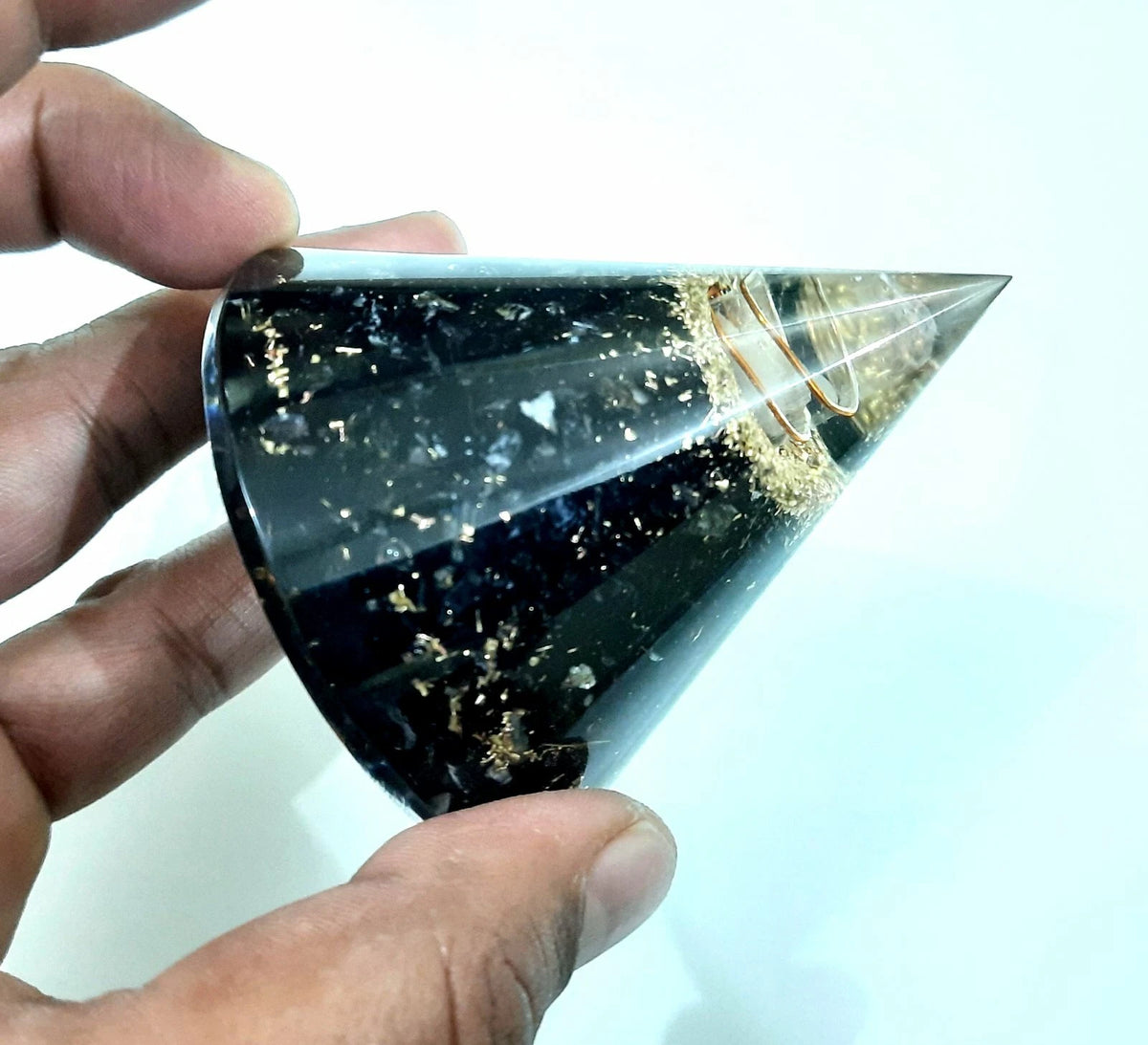 Tourmaline Orgone Pyramid Chakra Aura Cleansing Pyramid With Crystal Point big