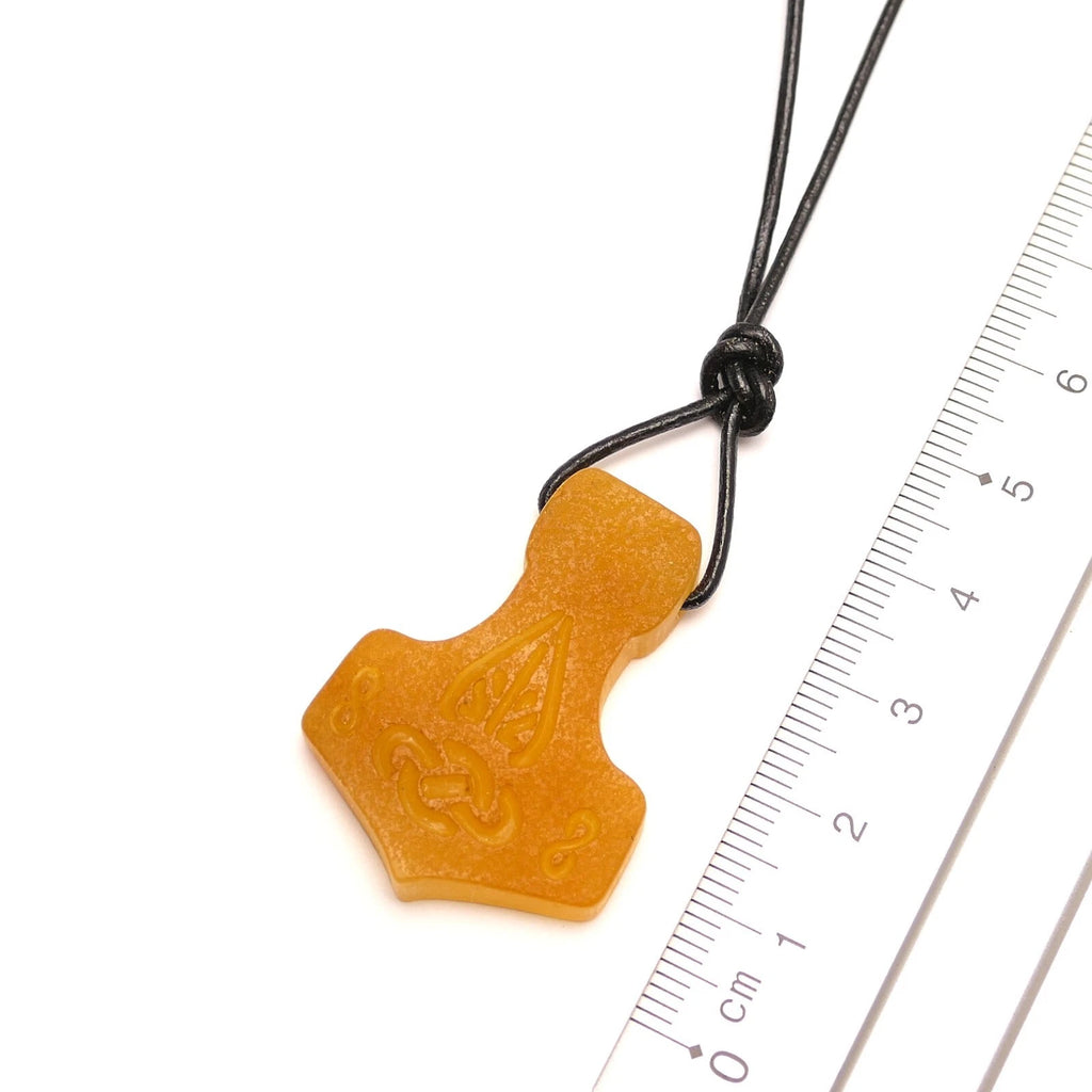 Thor Hammer Thorshammer Natur Bernstein Anhänger Amulett Wikinger Mjölnir Roh