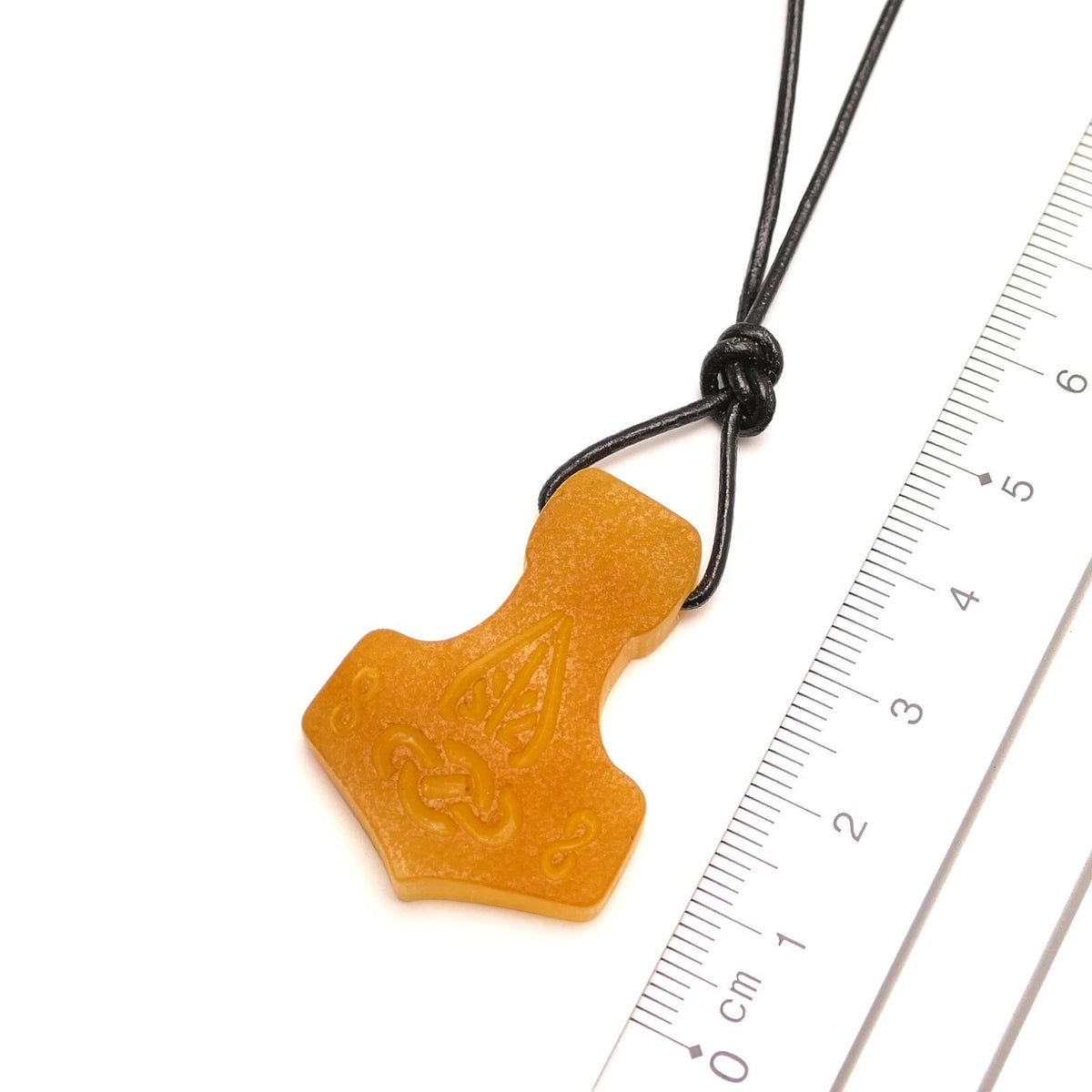 Thor Hammer Thorshammer Natur Bernstein Anhänger Amulett Wikinger Mjölnir Roh