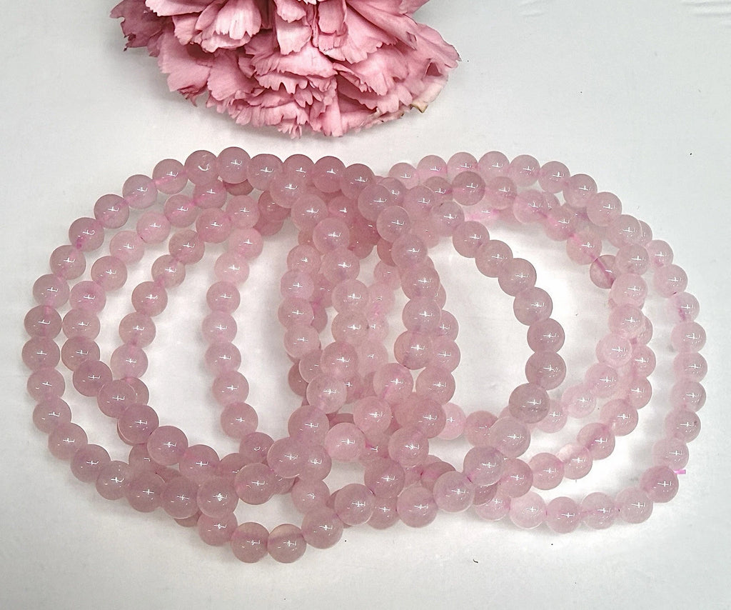 Wholesale 6 Pcs Natural Rose Quartz 6mm 7.5” Crystal Healing Stretch Bracelet