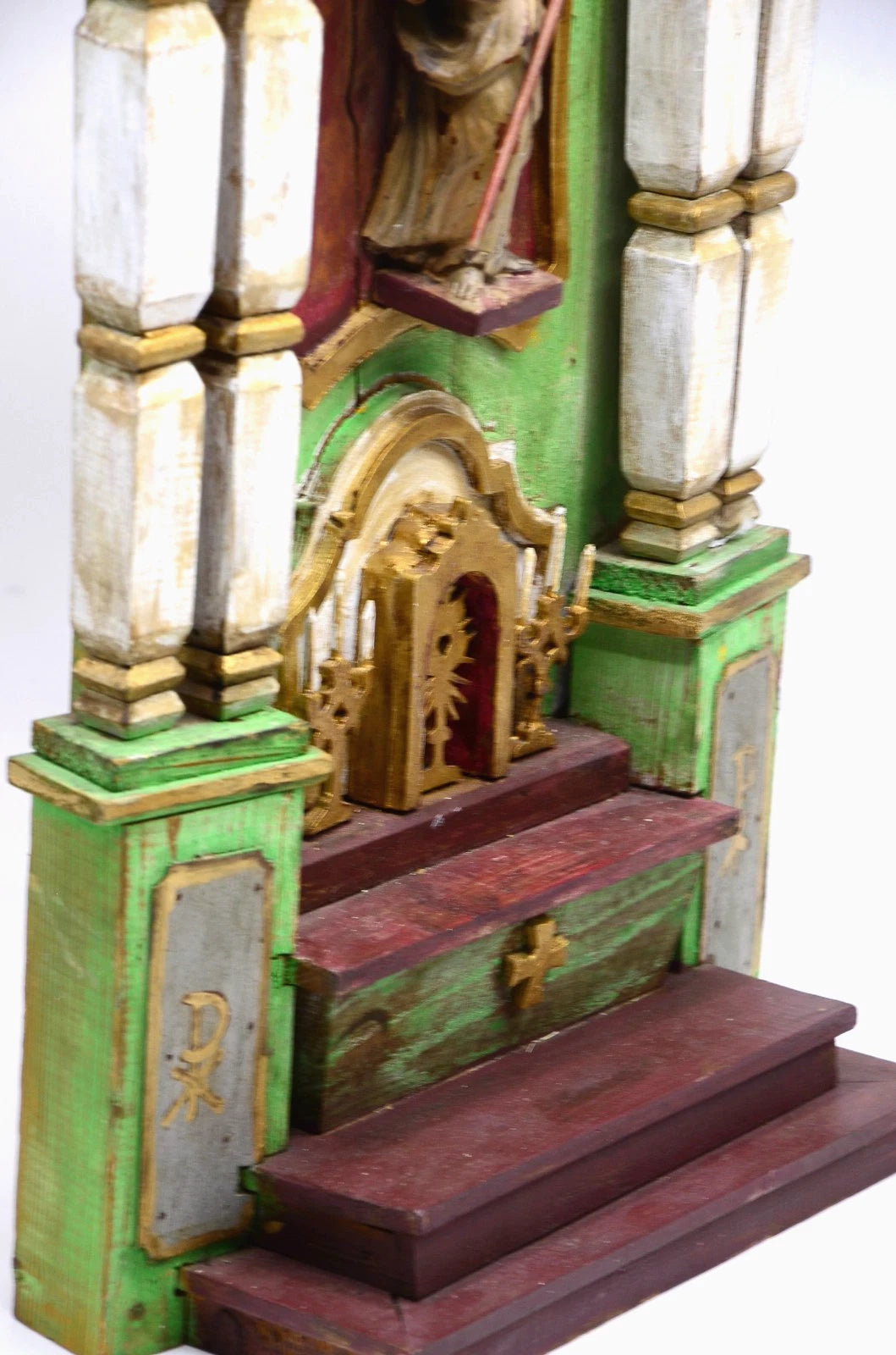 ANTIKER ALTAR Hausaltar Barock geschnitzt Heiligenfigur Monstranz gefasst 70cm