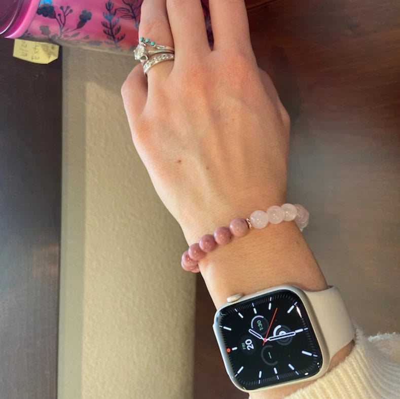 Rose Quartz &amp; Rhodonite Gemstone Beads Healing Women Bracelet for Self Love Gift