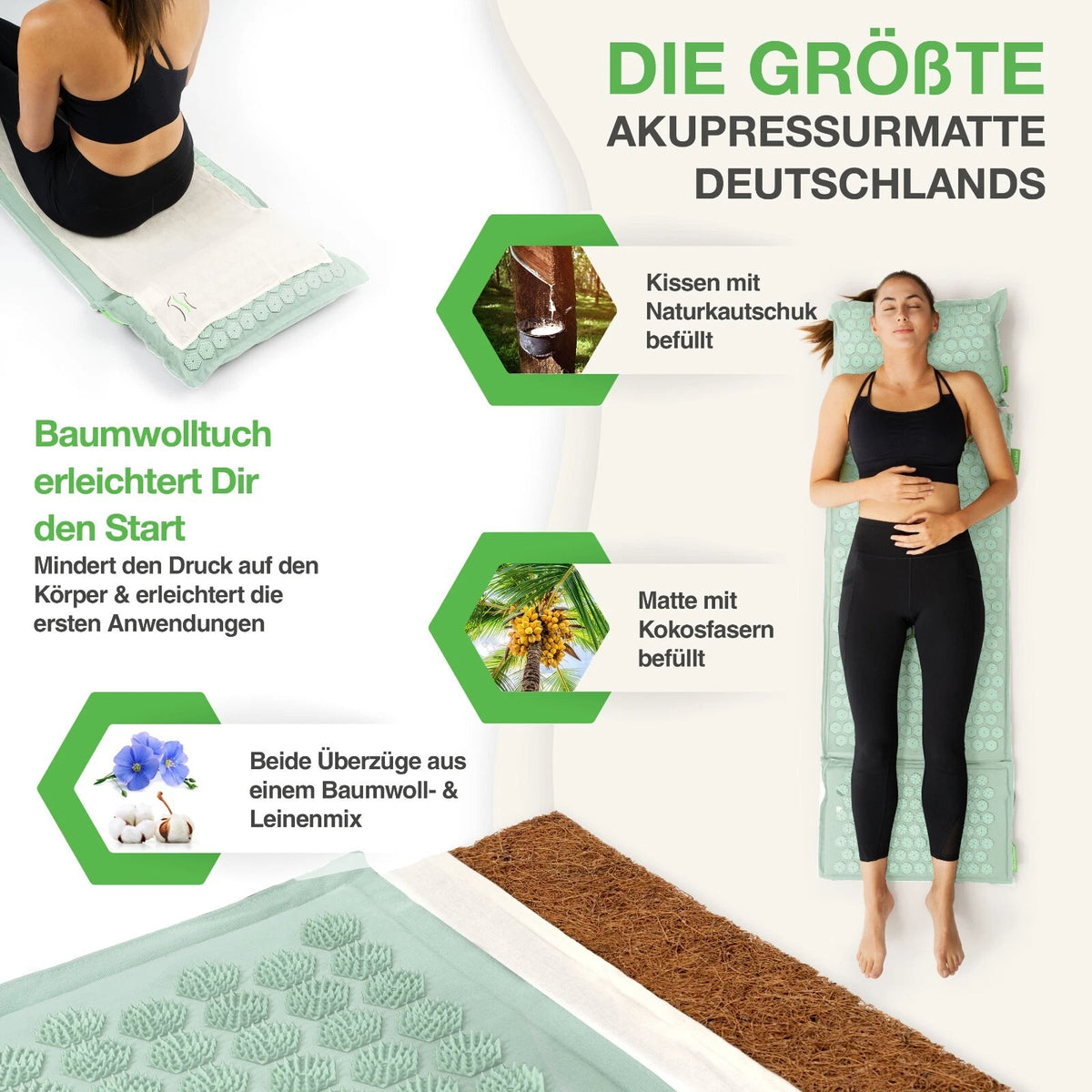 BACKLAxx® Akupressurmatt<wbr/>e XL Set mit Kissen Nadelmatte Massagematte Akupunktur
