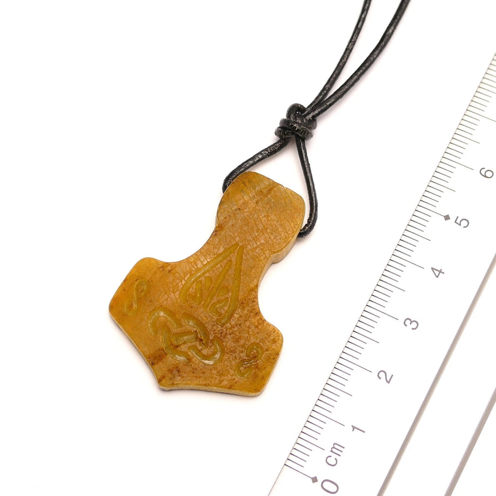 Thor Hammer Thorshammer Natur Bernstein Anhänger Amulett Wikinger Mjölnir Roh