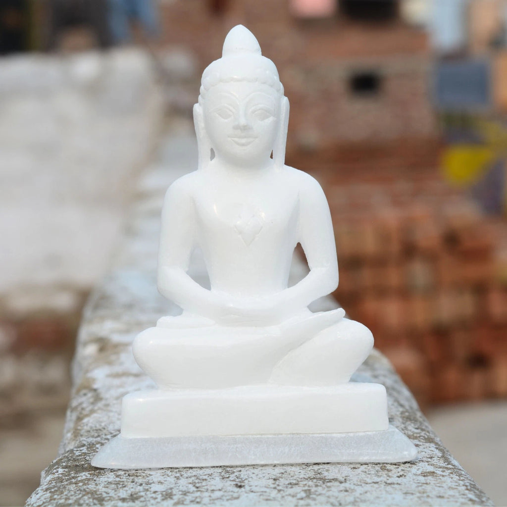 Marble Mahavir Swami Spiritual Statue Jain Temple Decor Meditation and Worship