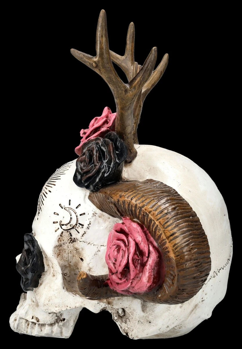 Totenkopf Figur - Wicca Schädel mit Geweih - Gothic Spirituell Magische Deko