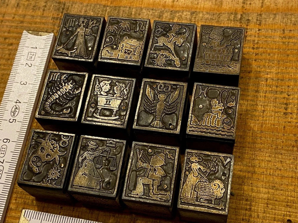 12 x Sternzeichen Druckstock Astrologie astrologische Zeichen Klischee Drucker
