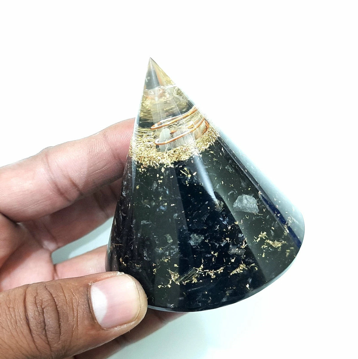 Tourmaline Orgone Pyramid Chakra Aura Cleansing Pyramid With Crystal Point big