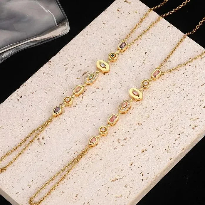 Stainless Steel Colorful Crystal Hand Chain Bracelet for Women Fashion Bangle