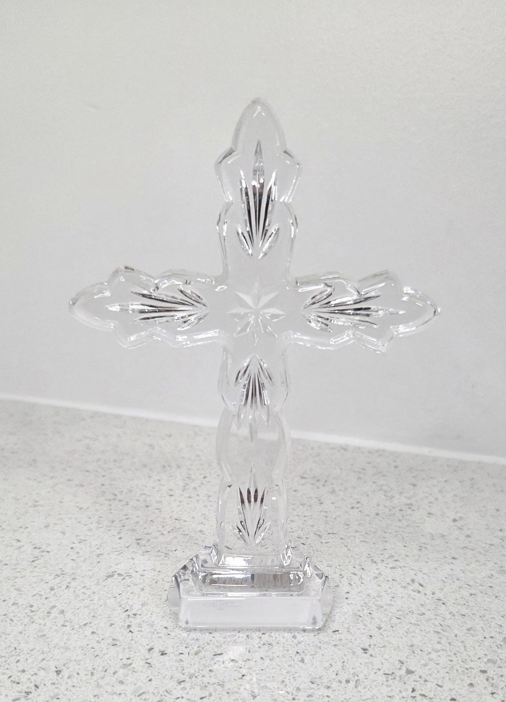 Waterford Clear Cut Crystal Spiritual Cross Figurine Scalloped Edges 5 1/2” H