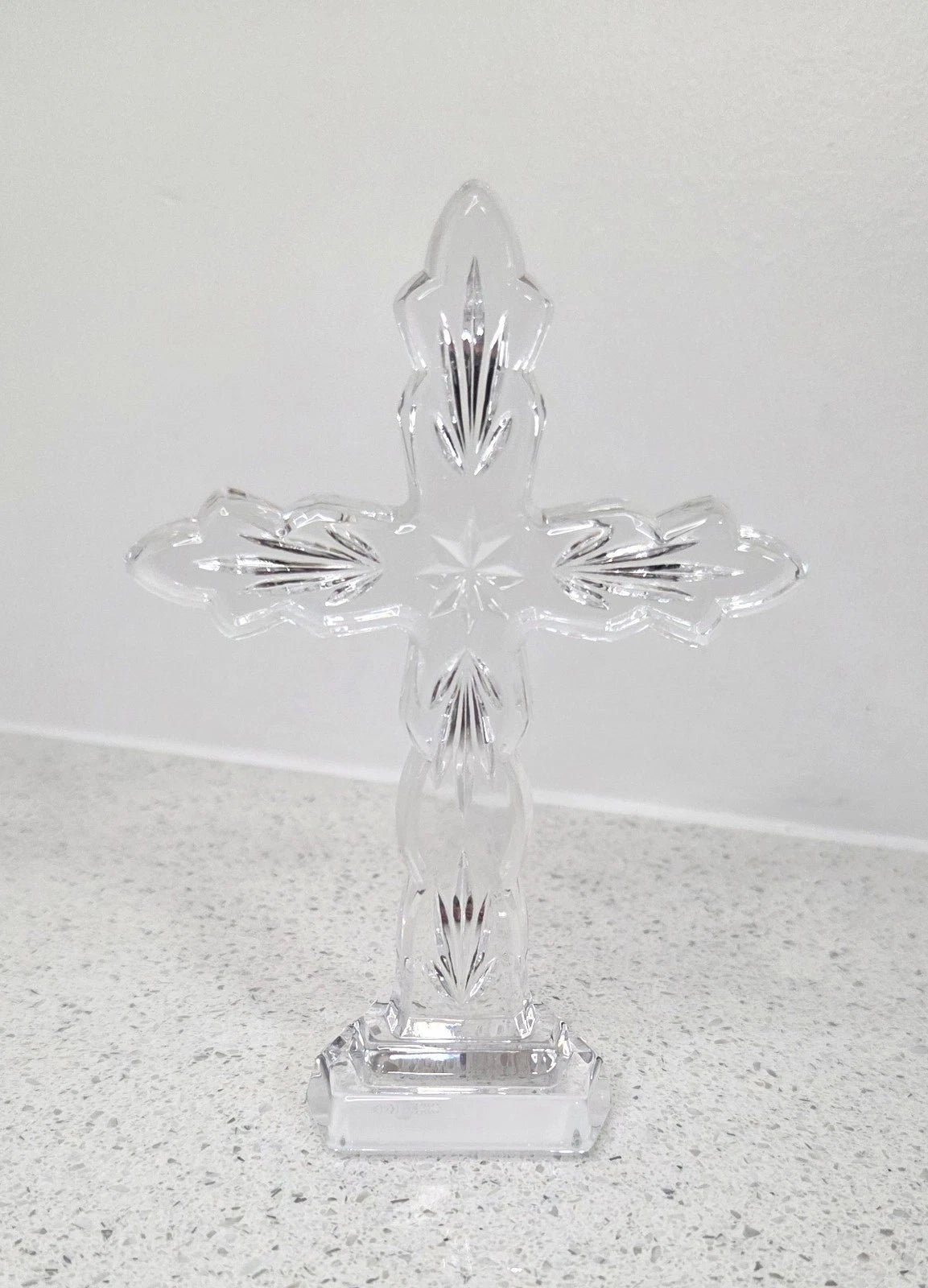 Waterford Clear Cut Crystal Spiritual Cross Figurine Scalloped Edges 5 1/2” H