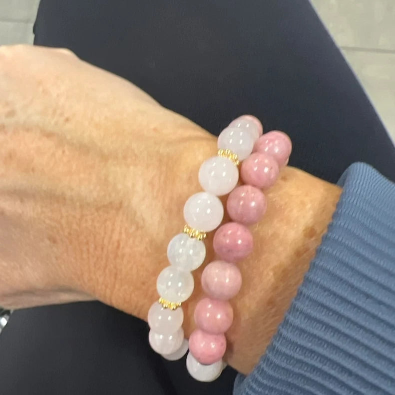 Rose Quartz &amp; Rhodonite Gemstone Beads Healing Women Bracelet for Self Love Gift