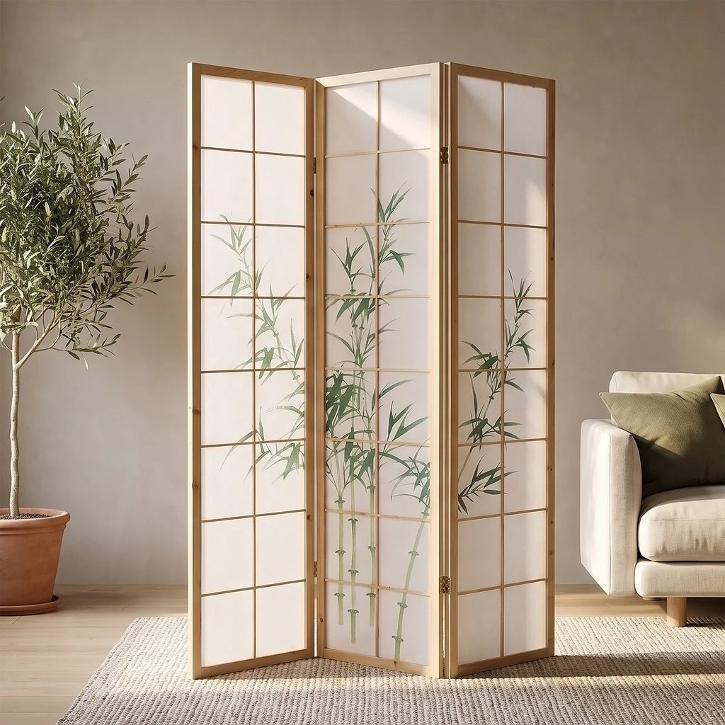Raumteiler Trennwand Paravent Holz Massiv Sichtschutz Shoji Bambus Homestyle4u