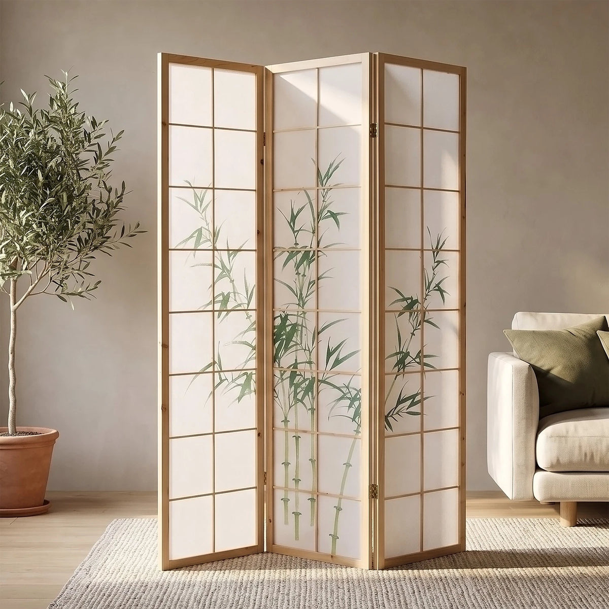 Raumteiler Trennwand Paravent Holz Massiv Sichtschutz Shoji Bambus Homestyle4u