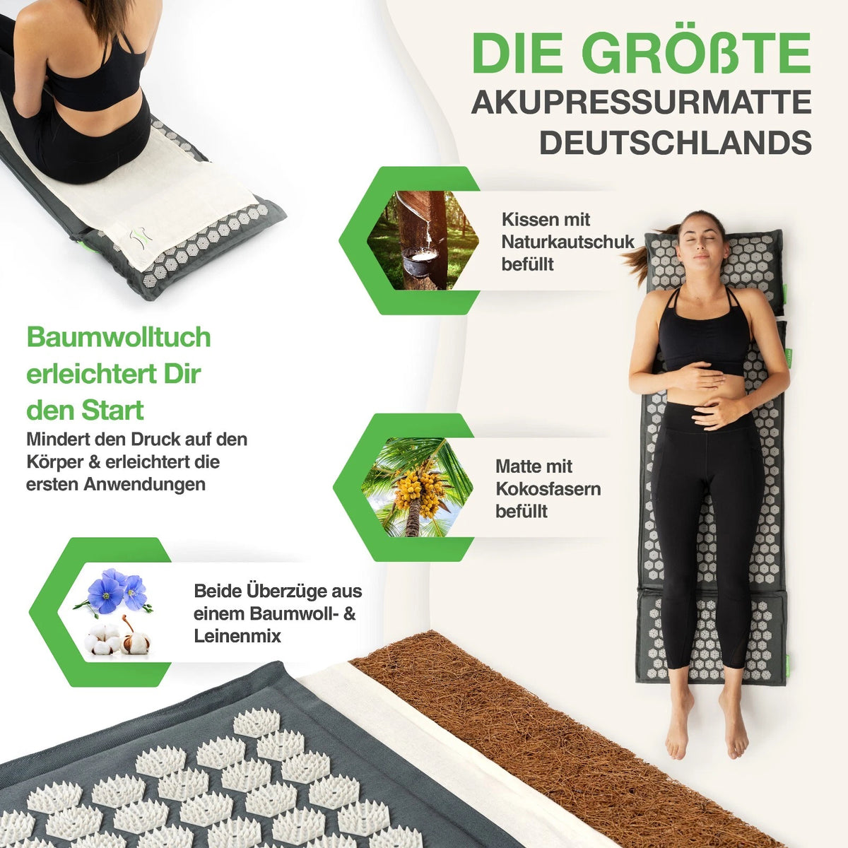 BACKLAxx® Akupressurmatt<wbr/>e XL Set mit Kissen Nadelmatte Massagematte Akupunktur