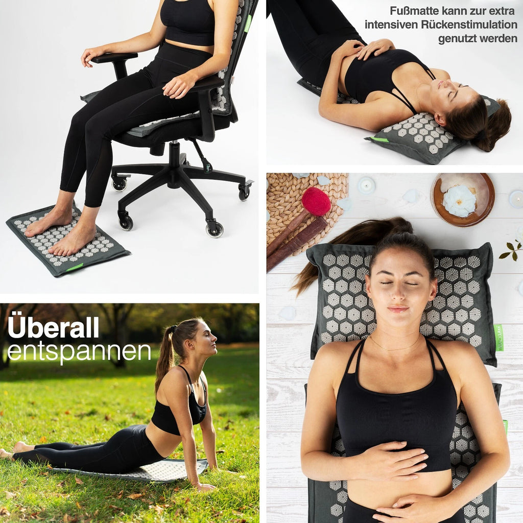 BACKLAxx® Akupressurmatt<wbr/>e XL Set mit Kissen Nadelmatte Massagematte Akupunktur