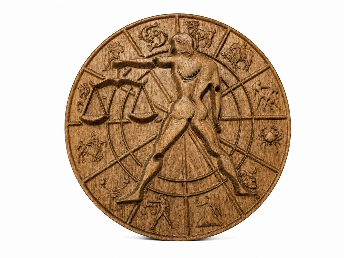 Handmade Zodiac Signs Wall Art Set Wood Carving Astrology Decor 12 Horoscope