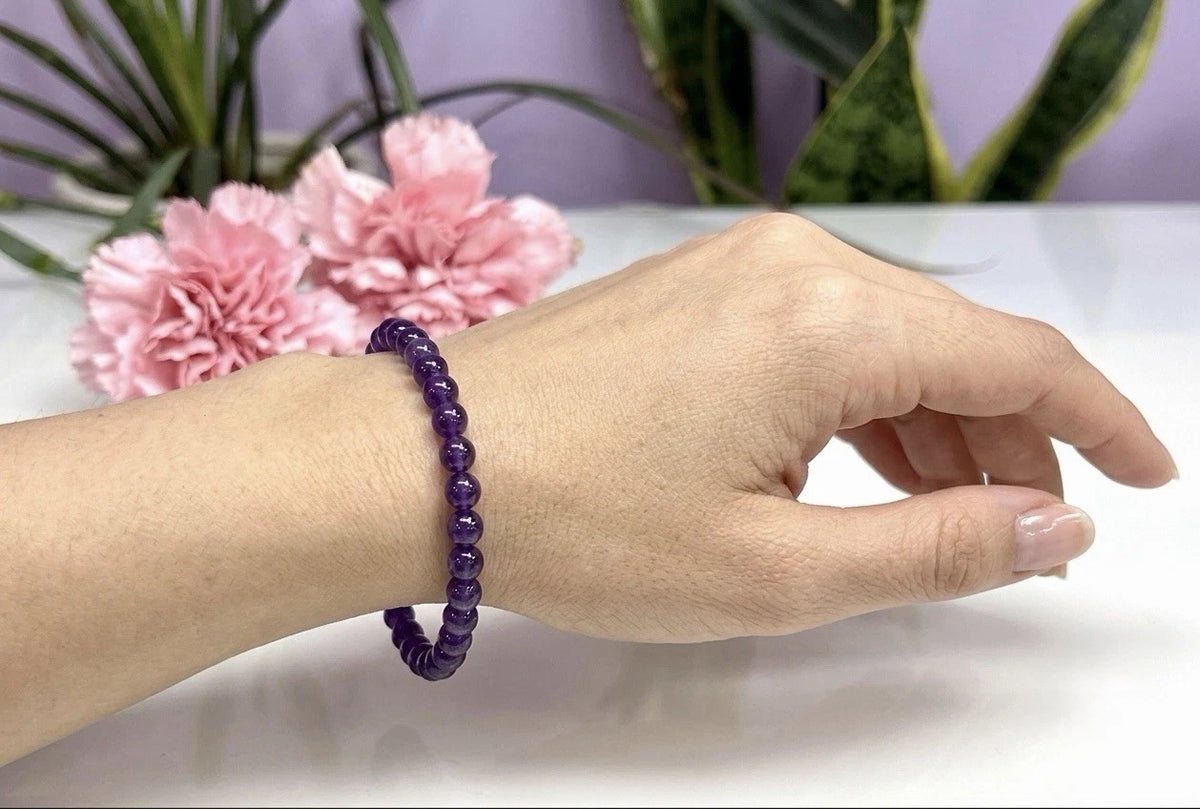 Wholesale Lot 6 Pcs Natural Amethyst 6mm 7.5” Crystal Healing Stretch Bracelet