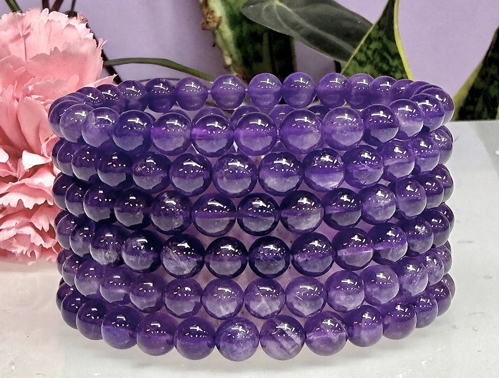 Wholesale Lot 6 Pcs Natural Amethyst 6mm 7.5” Crystal Healing Stretch Bracelet