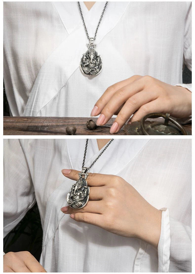 New Men's Buddhist Amulet Stainless Steel Ganesha Necklace Jewelry with Chain