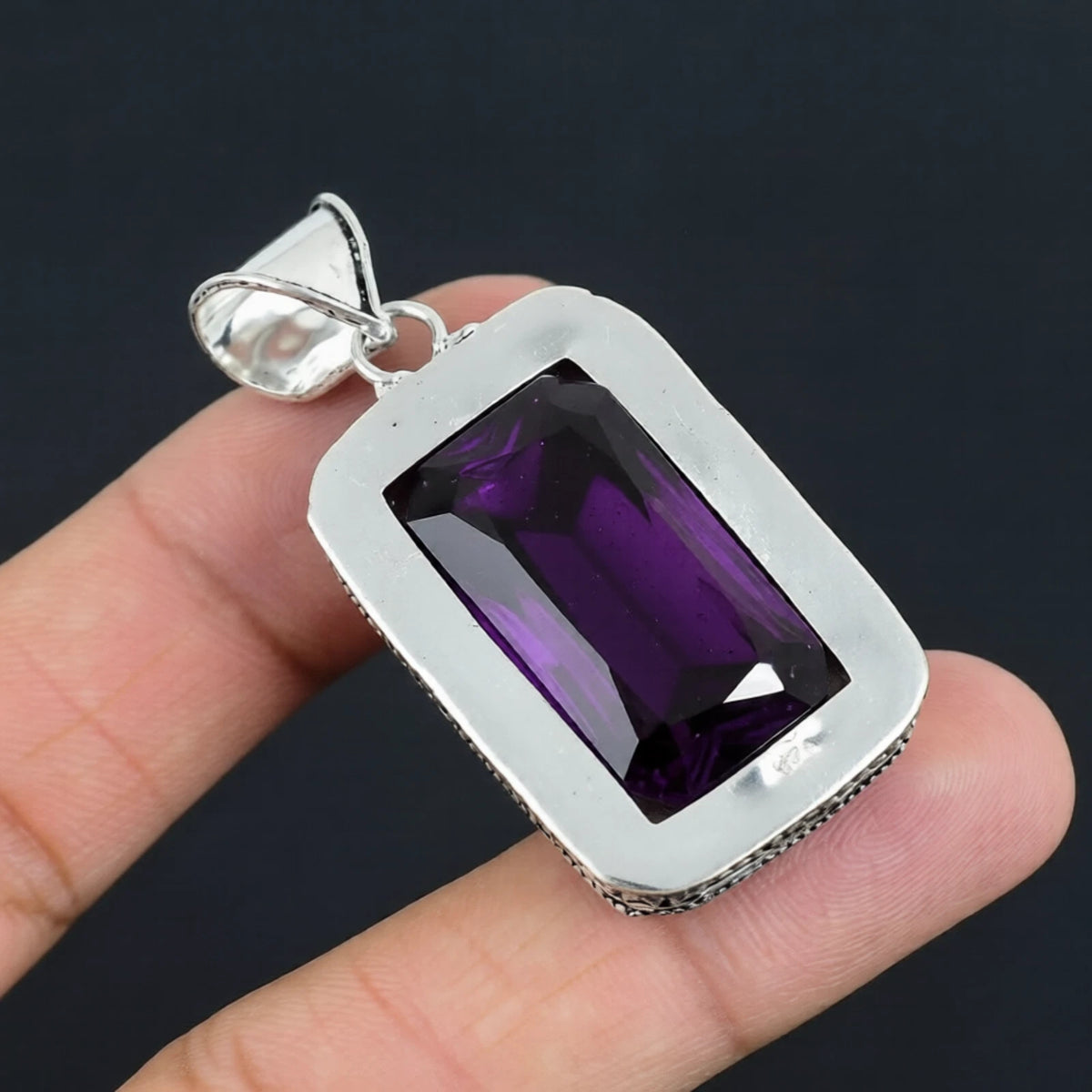 African Amethyst Gemstone Handmade 925 Sterling Silver Jewelry Pendant 2.10"