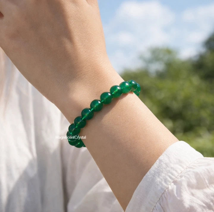 Natural Emerald Crystal Bracelet 8MM Green Gemstone Healing Reiki Jewelry Gift