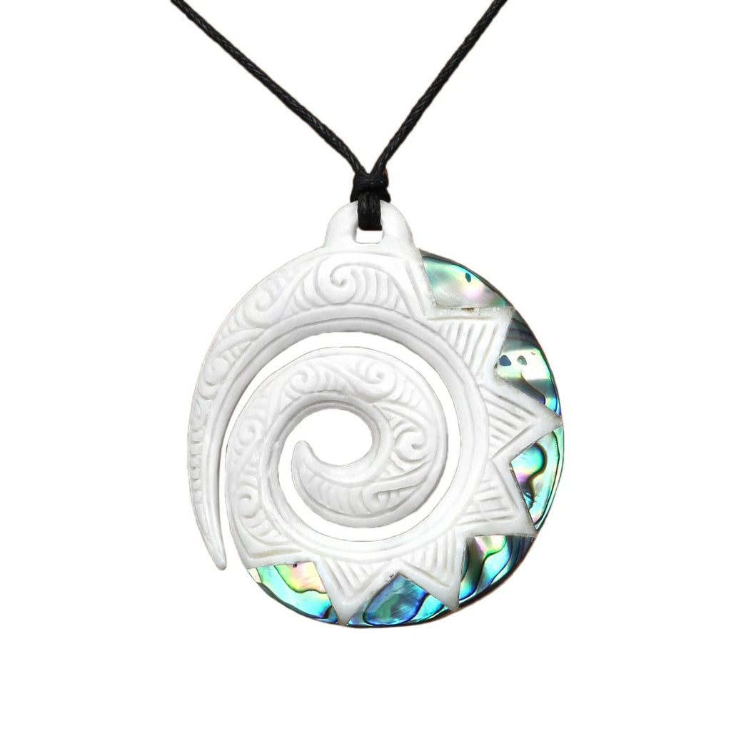 Tribal Amulett Anhänger mit Band Kette Maori Koru Spirale PB415