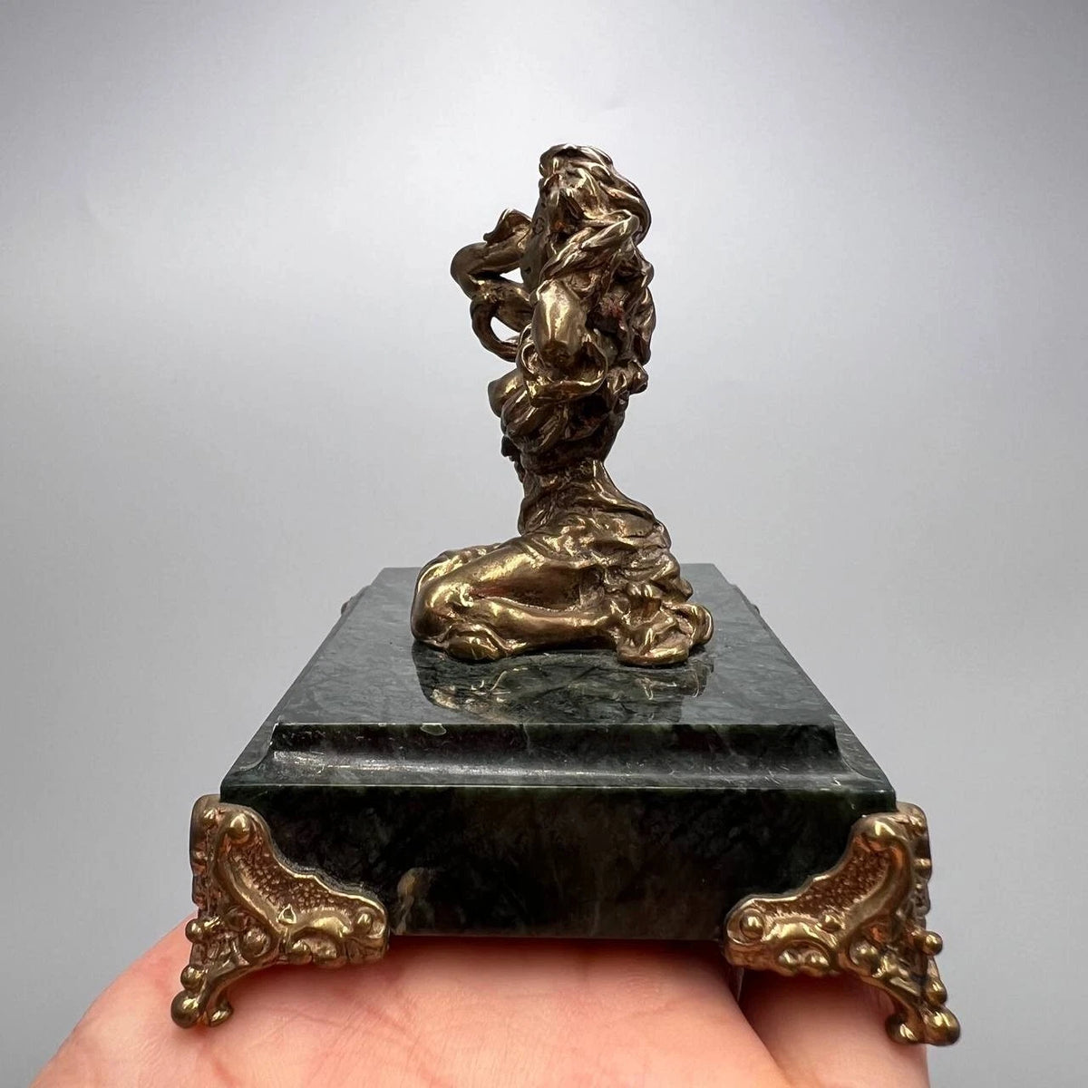 Vintage Bronze Virgo Zodiac Figurine Astrology Sculpture Marble Base Gift Decor