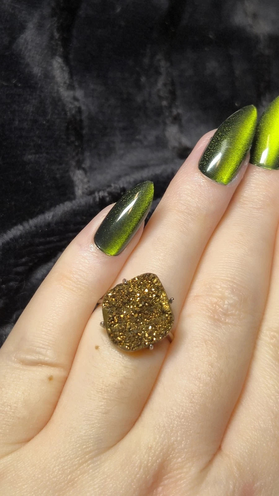 Goldener Aura Quarz Ring S925 Sterlingsilber verstellbar Statement