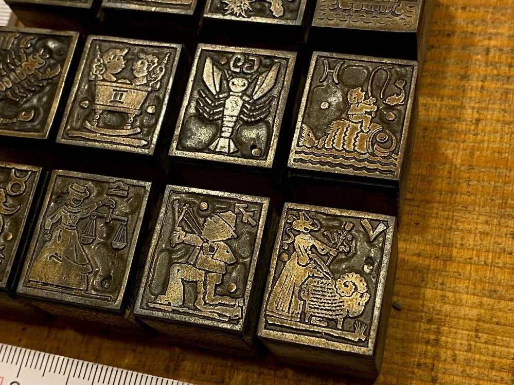 12 x Sternzeichen Druckstock Astrologie astrologische Zeichen Klischee Drucker