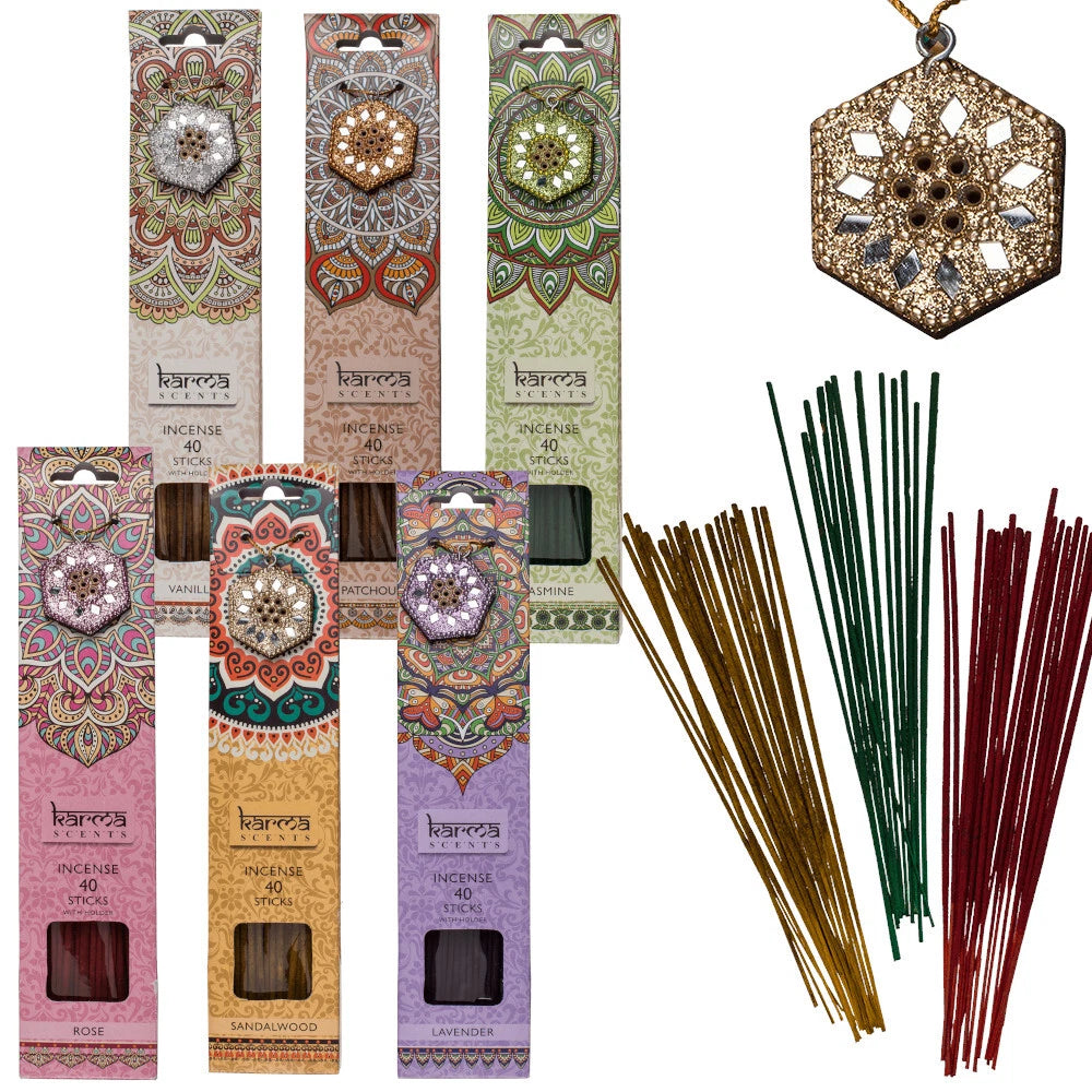 Räucherstäbche<wbr/>n Indische 40 Stück inkl. Halter verschiedene Düfte Karma Scents