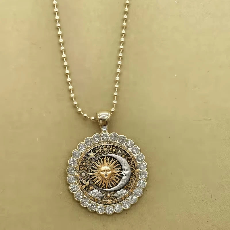✨ Sonne Mond Kette Gold Damen Rund Anhänger Zirkonia Boho Schmuck Geschenk 🌙✨