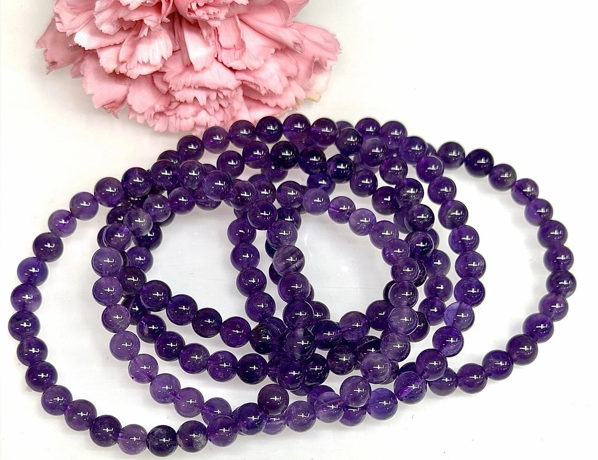 Wholesale Lot 6 Pcs Natural Amethyst 6mm 7.5” Crystal Healing Stretch Bracelet