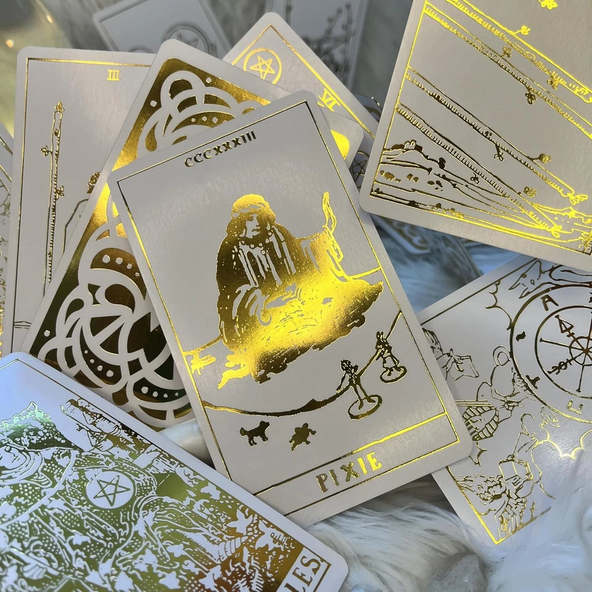 Elegant All Gold Tarot: 80 Cards with 1909 Designs to Enhance Divination