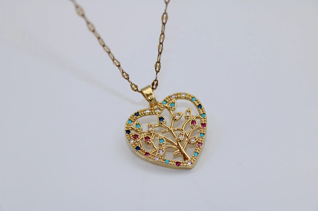 ✨ Damen Halskette Herz Lebensbaum 🌳💖 Gold Anhänger mit bunten Kristallen 💎