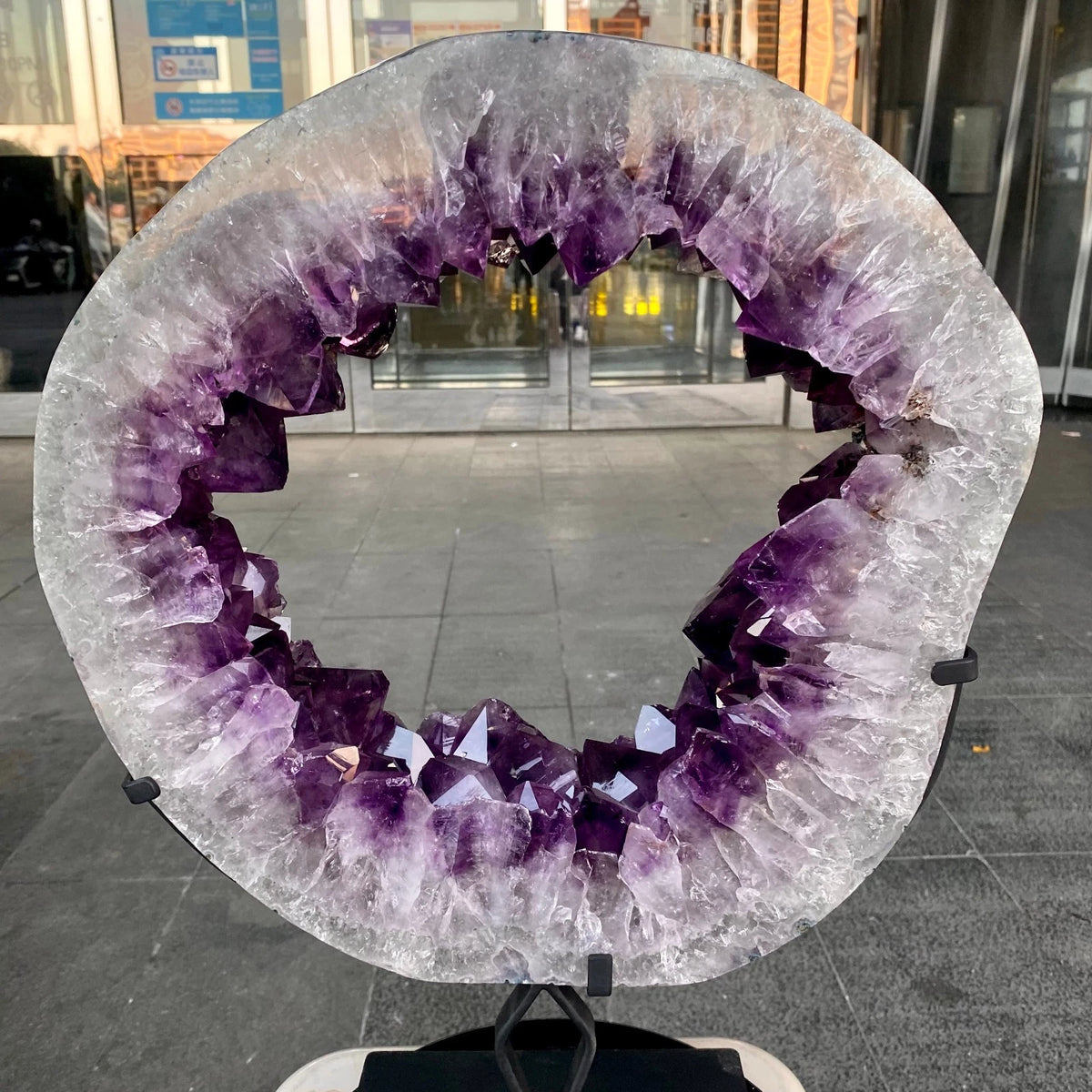 23.01LB Natural amethyst hole quartz cluster crystal Coarse slice pecimen
