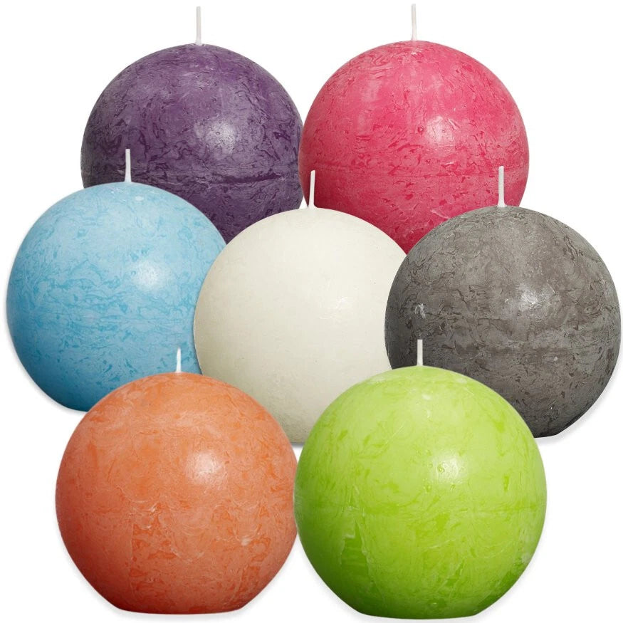 6 Stück Bolsius Rustik Kugelkerzen 80mm durchgefärbt Rustic Ballkerzen