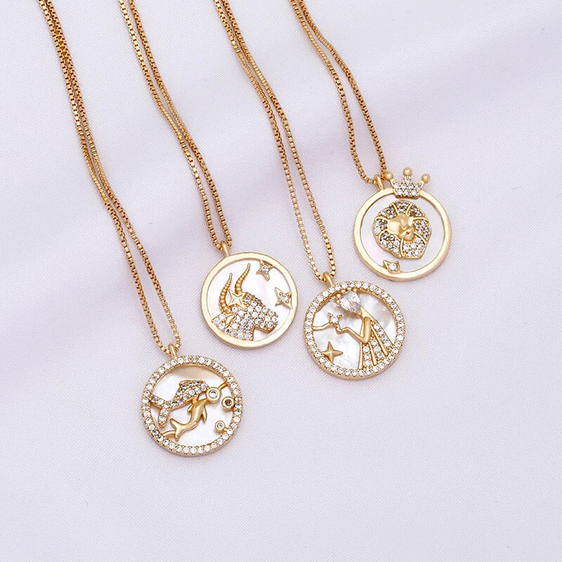 Sternzeichen Kette 14K vergoldet – Astrologie Anhänger mit Zirkonia