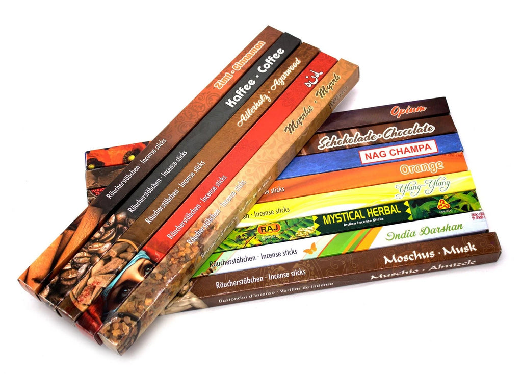 Premium Räucherstäbche<wbr/>n Mix mit 26 Düften = 208 Stück z.B. Cannabis, Nag Champa