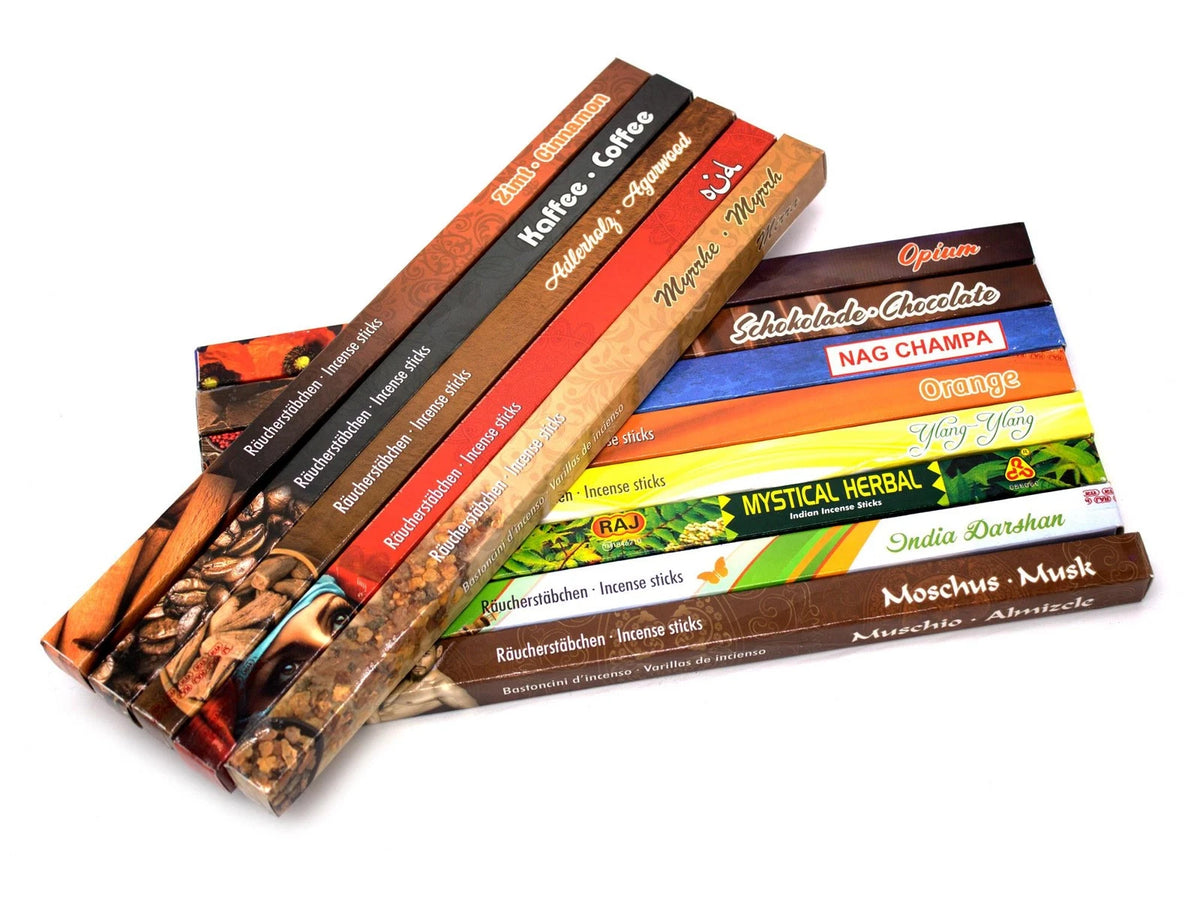 Premium Räucherstäbche<wbr/>n Mix mit 26 Düften = 208 Stück z.B. Cannabis, Nag Champa