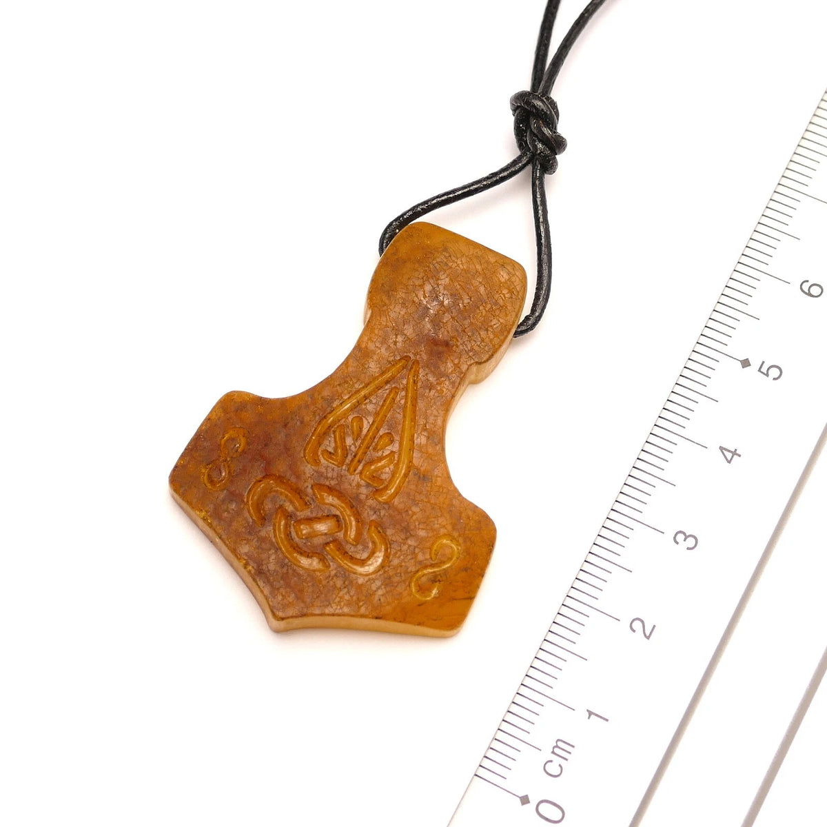Thor Hammer Thorshammer Natur Bernstein Anhänger Amulett Wikinger Mjölnir Roh