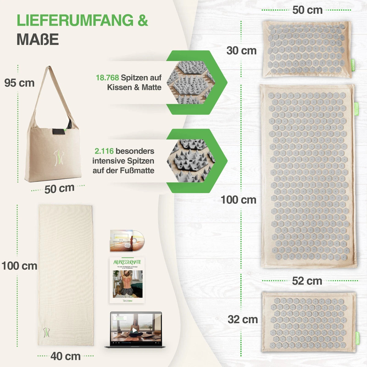 BACKLAxx® Akupressurmatt<wbr/>e XL Set mit Kissen Nadelmatte Massagematte Akupunktur
