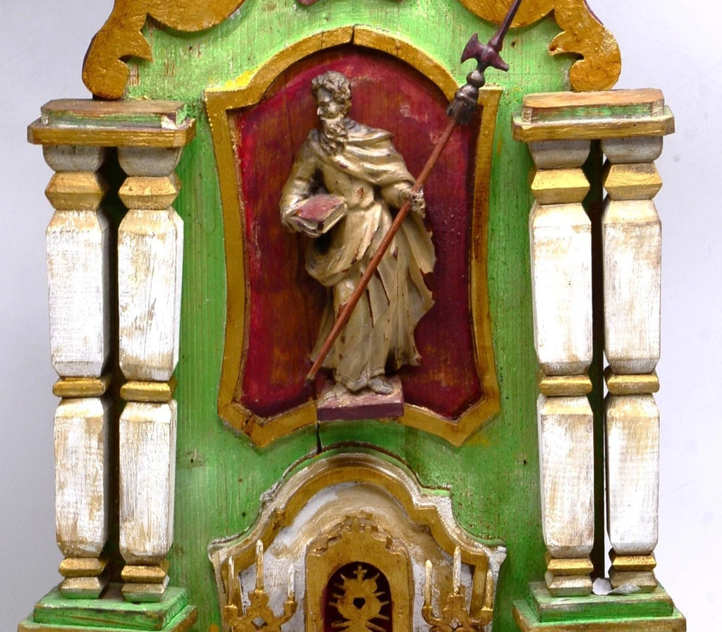 ANTIKER ALTAR Hausaltar Barock geschnitzt Heiligenfigur Monstranz gefasst 70cm