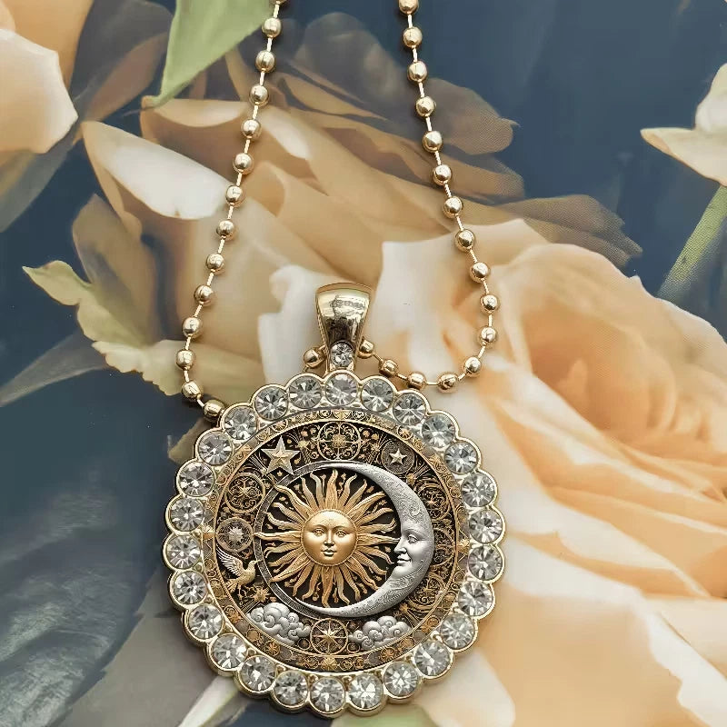 ✨ Sonne Mond Kette Gold Damen Rund Anhänger Zirkonia Boho Schmuck Geschenk 🌙✨